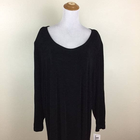 NWT VIKKI VI Black 3/4 - Long Sleeve Ribbed Slinky Round Collar Dress - Picture 6 of 8